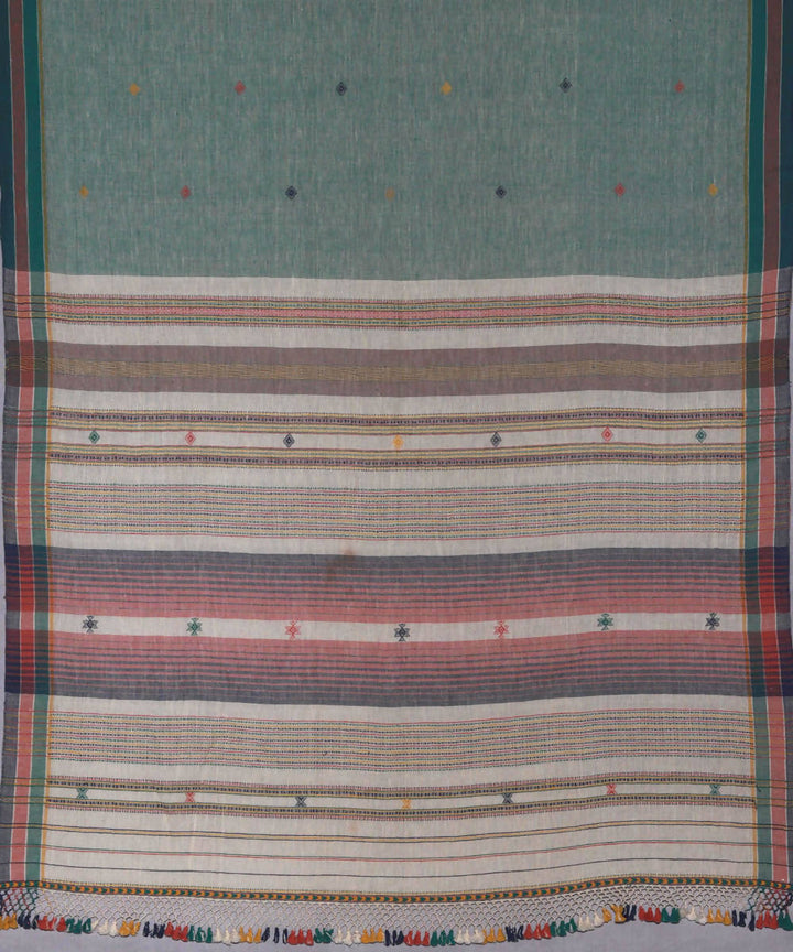 Leaf green handwoven kutchi weave kala cotton saree