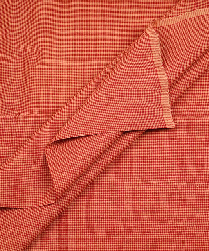 Cream red hand woven micro checks cotton mangalagiri material