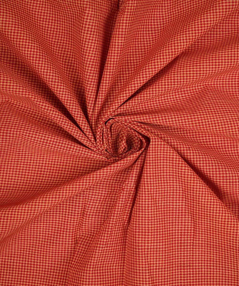 Cream red hand woven micro checks cotton mangalagiri material