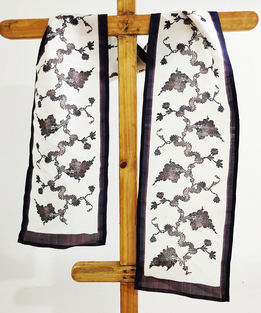 White black silk handloom assam stole