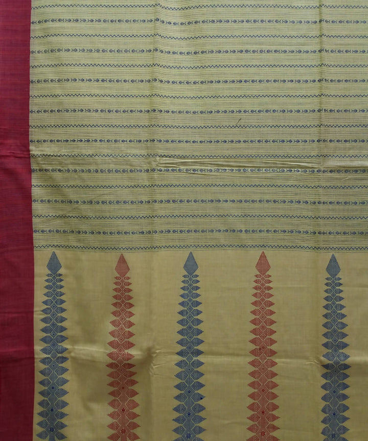 Bengal handspun handwoven cotton yellow and red saree