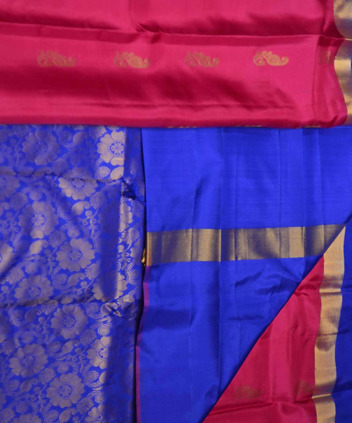 Rani Pink Royal Blue Handloom Soft Silk Saree