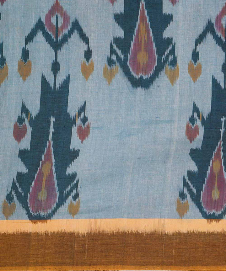 Pale sea blue cotton handloom ikat pochampally saree