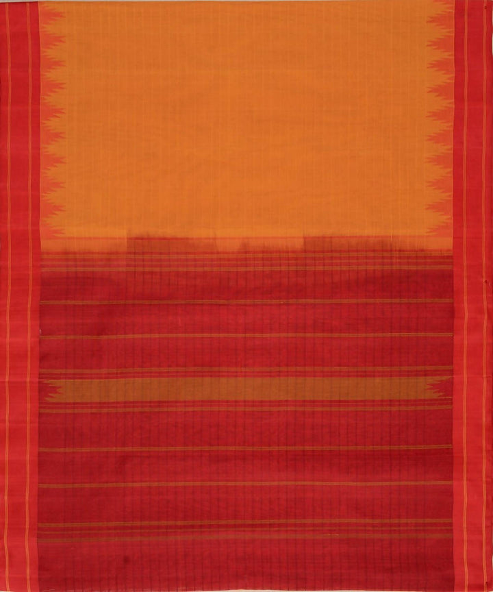 Mustard handloom kanchi cotton saree red silk korvai temple border