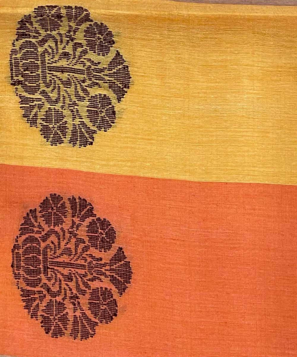 Yellow orange grey handwoven pain tussar silk saree