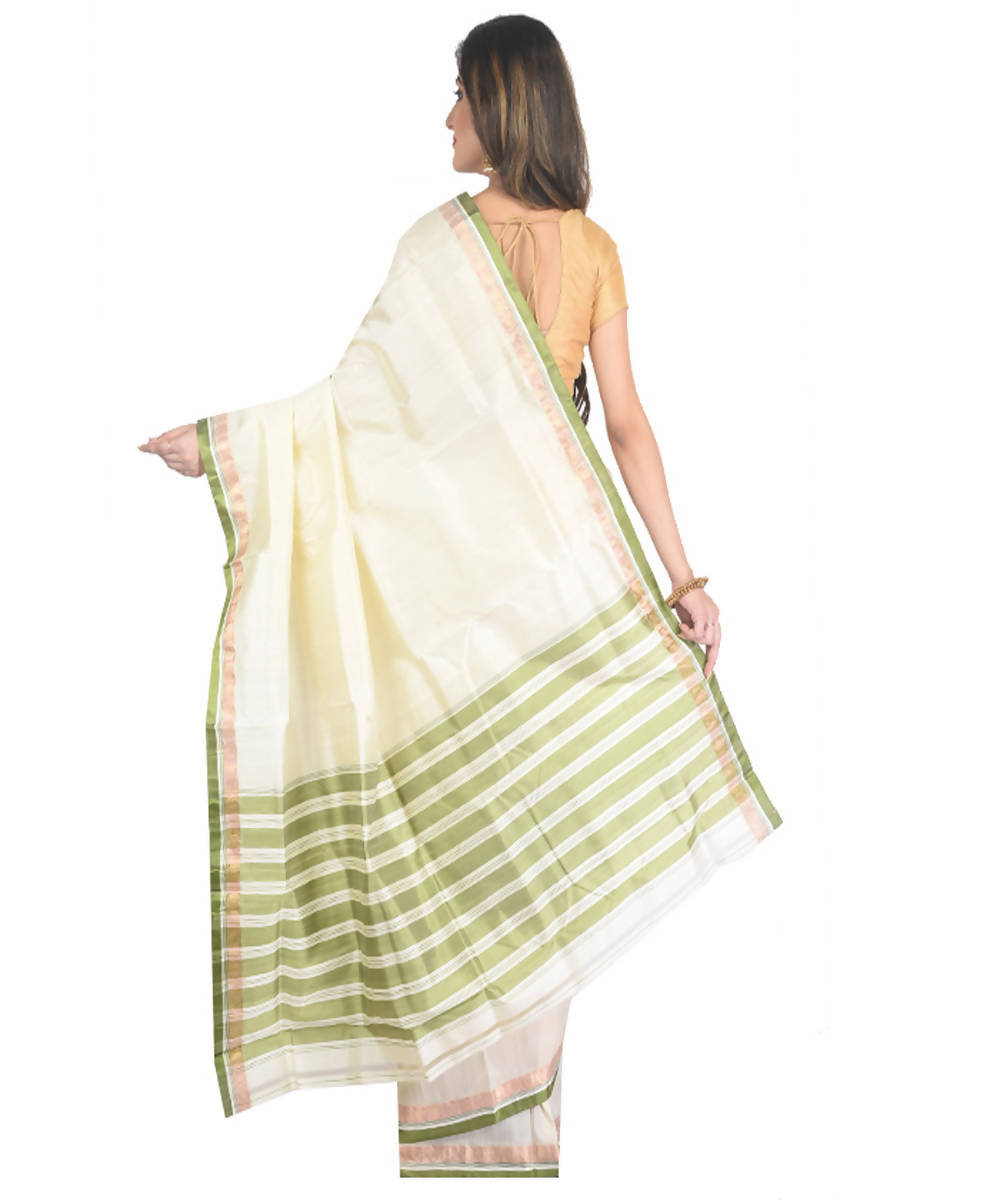 Offwhite with green border handwoven garad silk saree