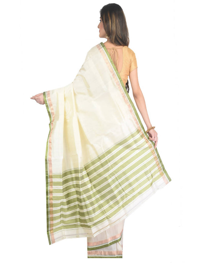 Offwhite with green border handwoven garad silk saree