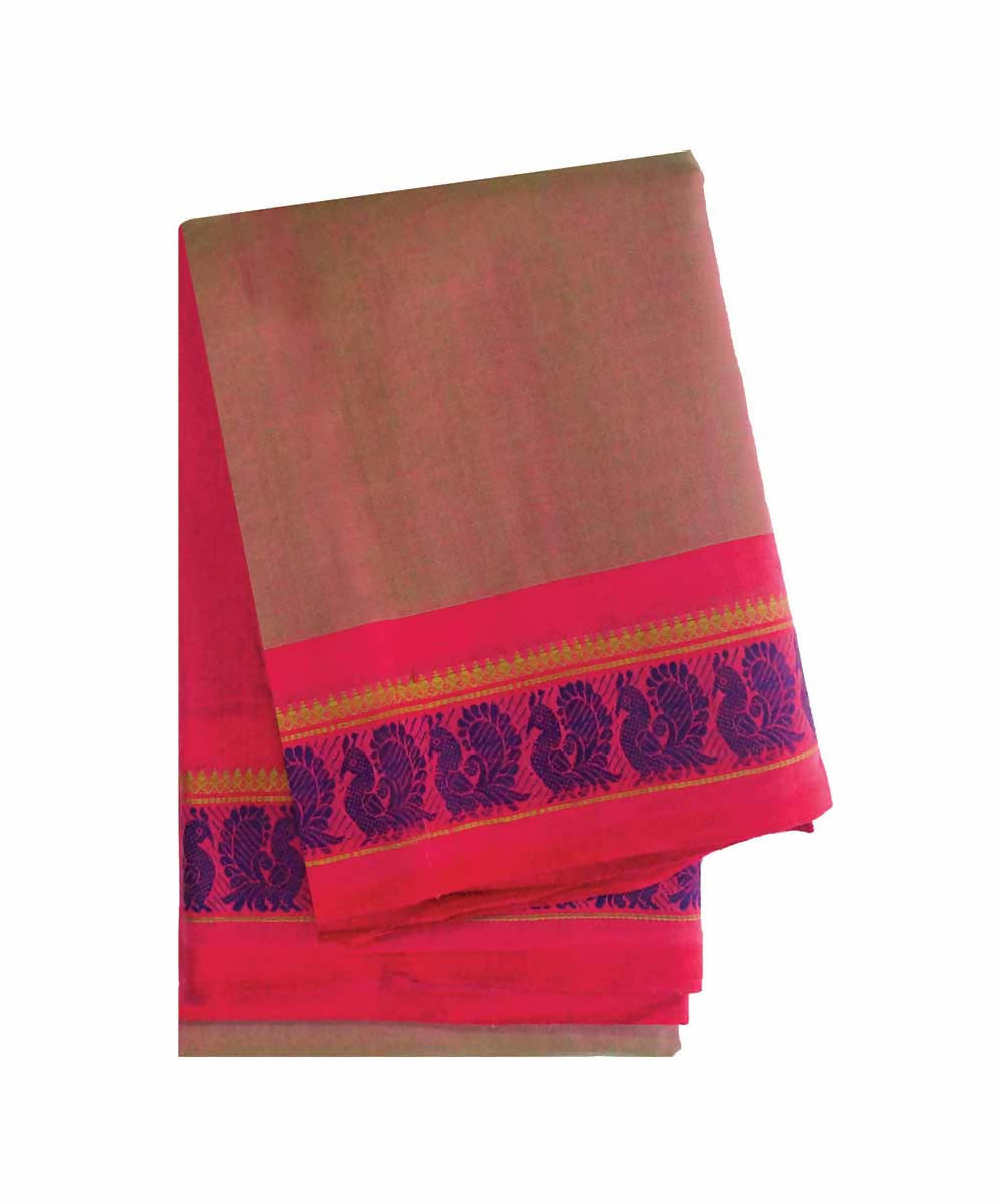 Candy pink handwoven cotton kanchi saree