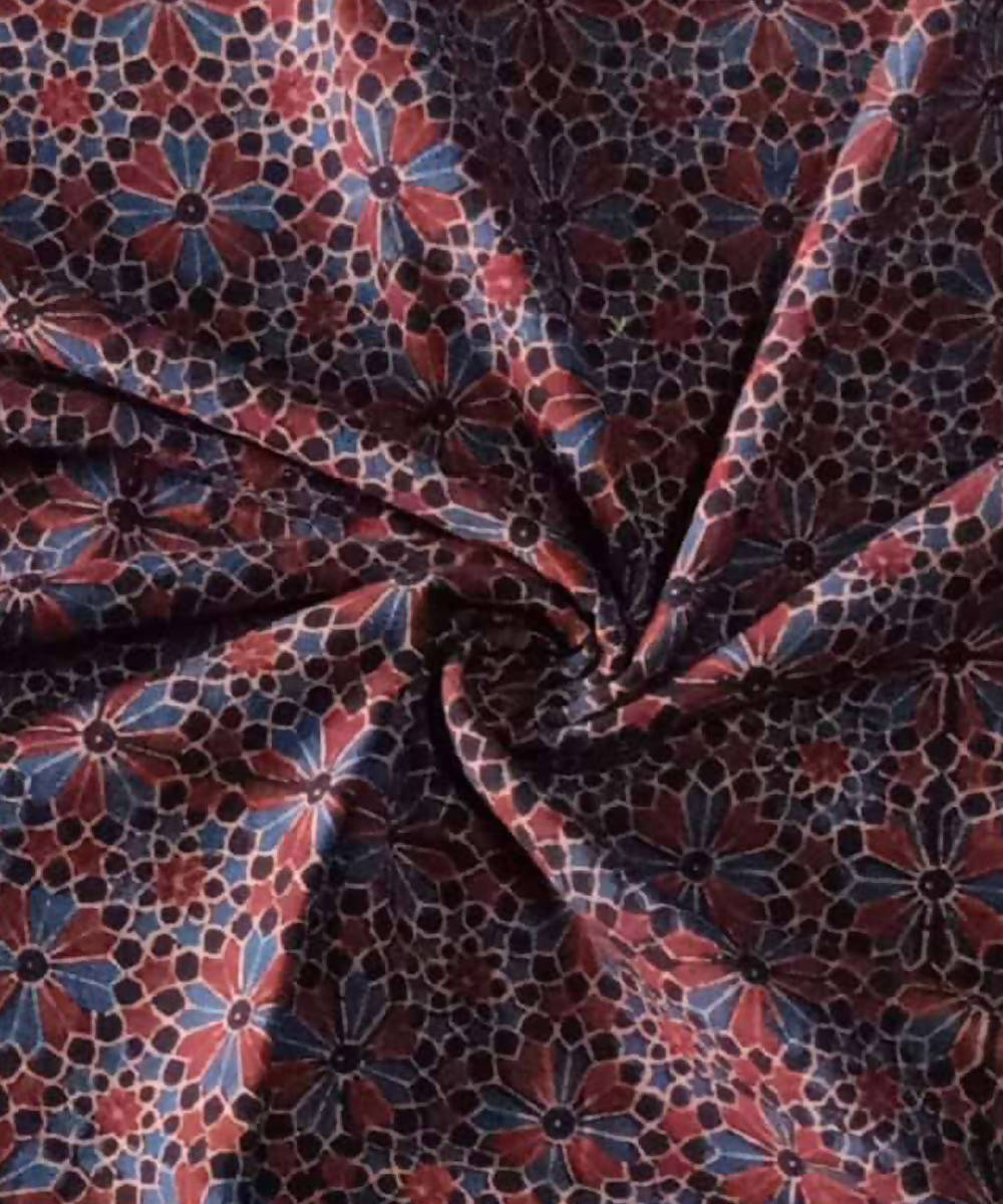 2.5m Black red blue natural dye ajrakh print handspun cotton fabric