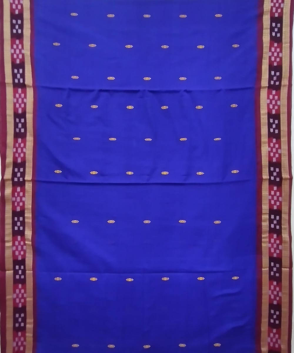 Blue maroon handmade cotton bomkai saree