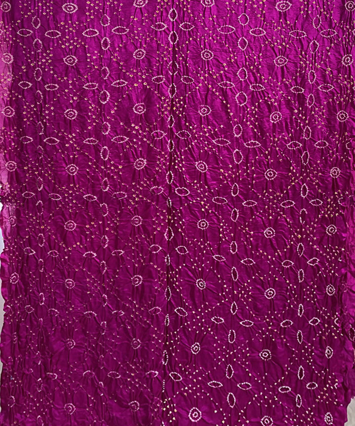 Hand printed pink bandhani gajji silk saree
