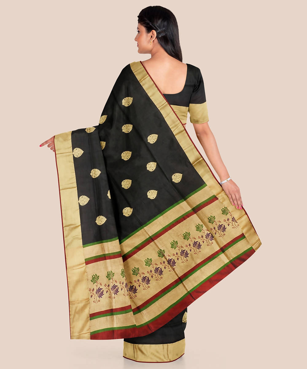 Black handloom silk katan banarasi saree