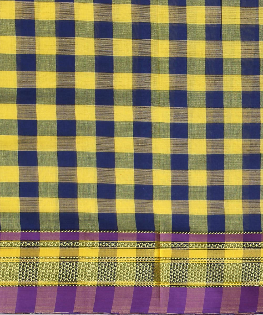 yellow navy checks handloom chikki paras border ilkal saree