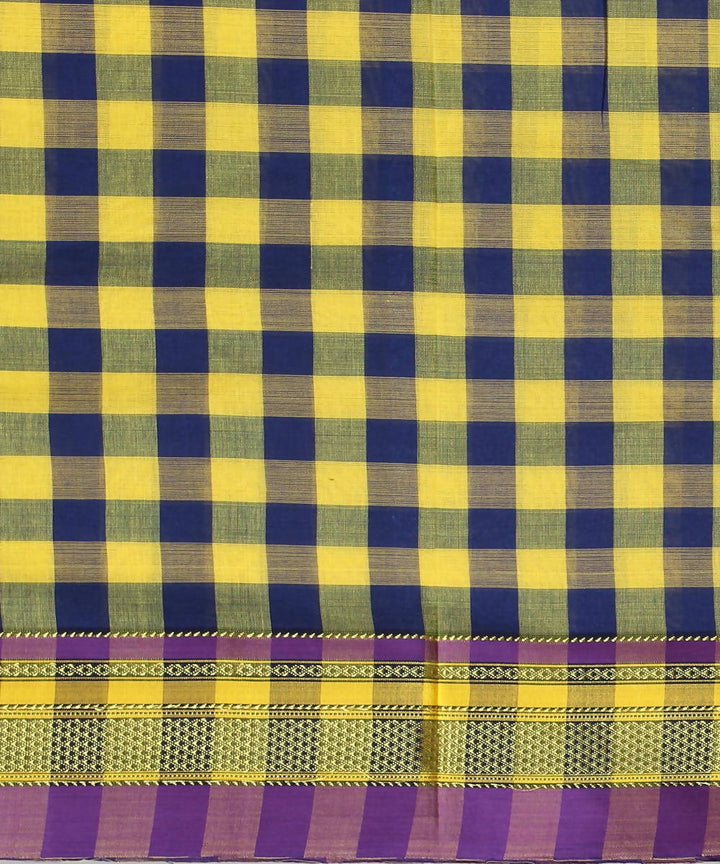 yellow navy checks handloom chikki paras border ilkal saree