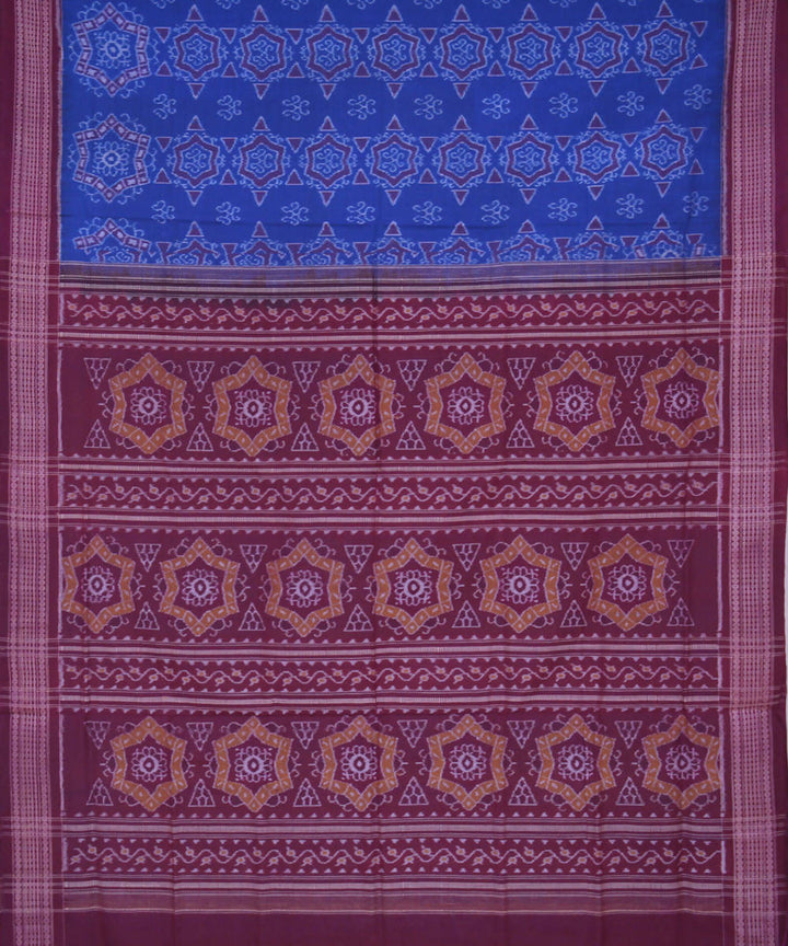 Bright blue handwoven cotton ikat sambalpuri saree