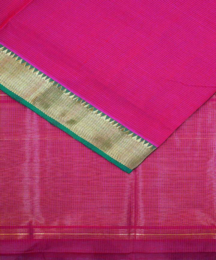 Pink gold big border cotton handwoven mangalagiri saree