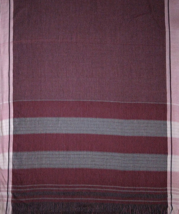 Brown checks pink border handwoven cotton patteda anchu saree