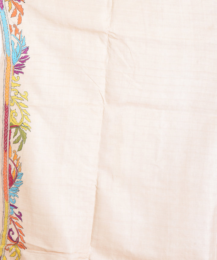 Beige multicolour tussar silk hand embroidery saree