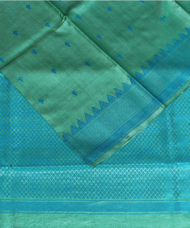 Cyan green handwoven kosa tussar silk saree