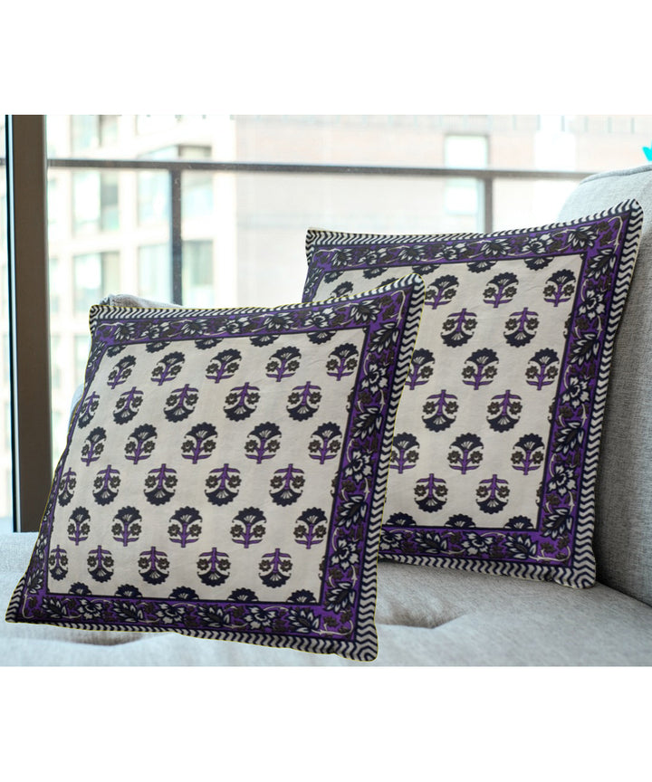 Purple handblock printed cushion cover set of 2