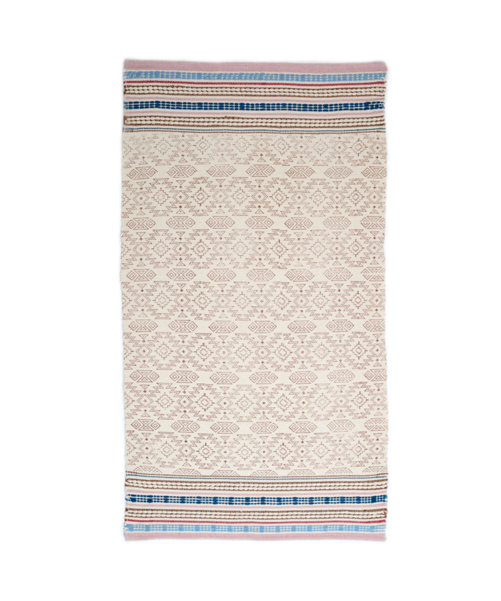 Pink red handwoven cotton dhurrie