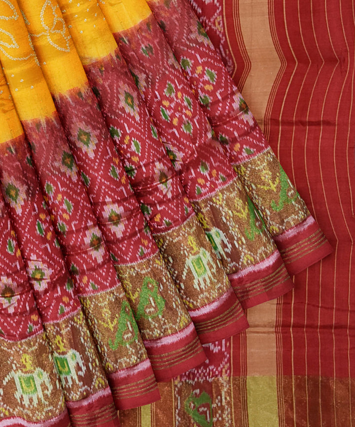 Yellow hand woven bandhani patola silk saree