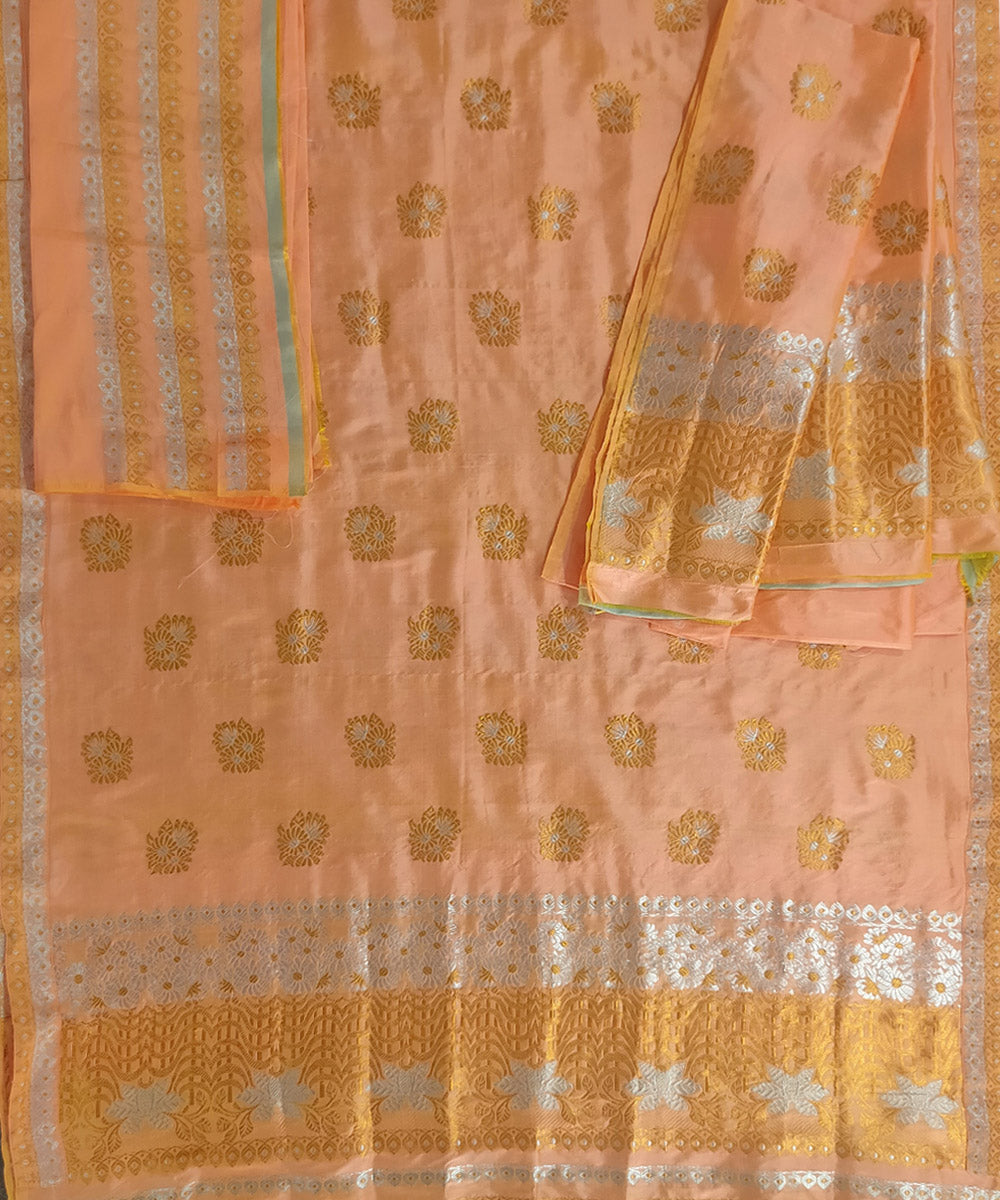 Orange golden mulberry silk handwoven assam mekhela chador