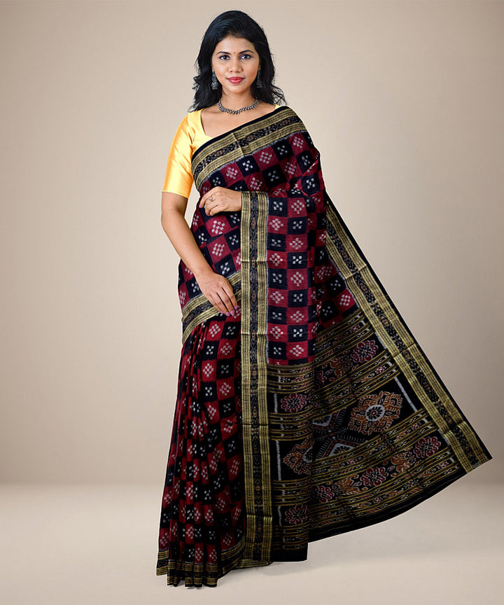 Maroon and black pasapalli silk handwoven khandua saree