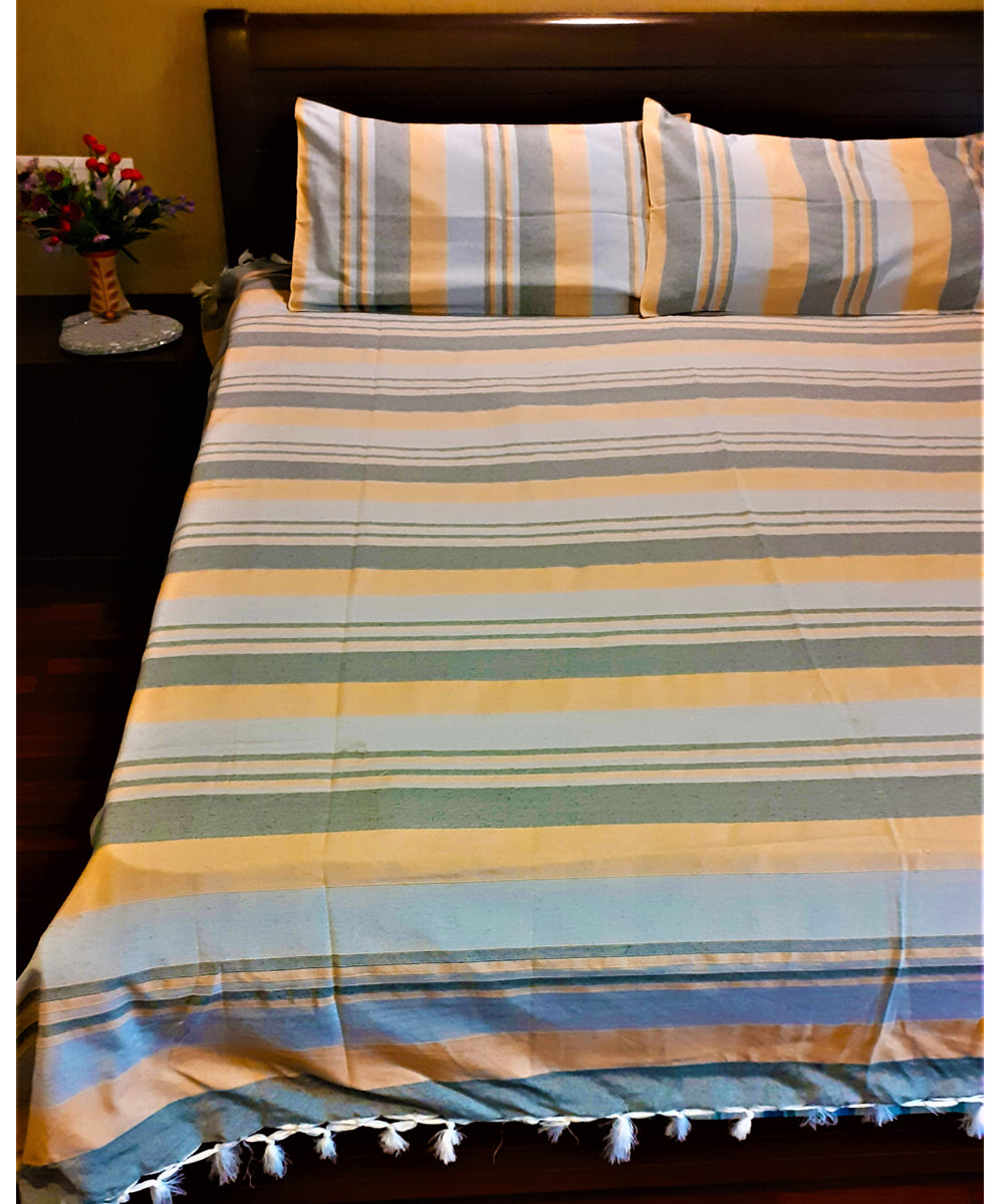 Multi color handwoven cotton stripe bedsheet