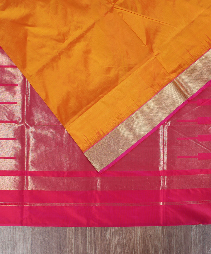Orange pink handwoven karnataka silk saree