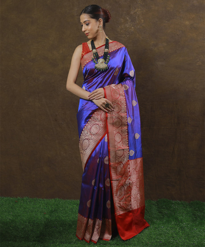 Violet and red silk handloom banarasi saree