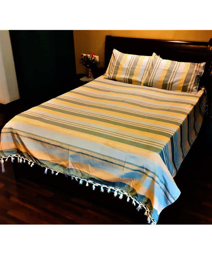 Multi color handwoven cotton stripe bedsheet
