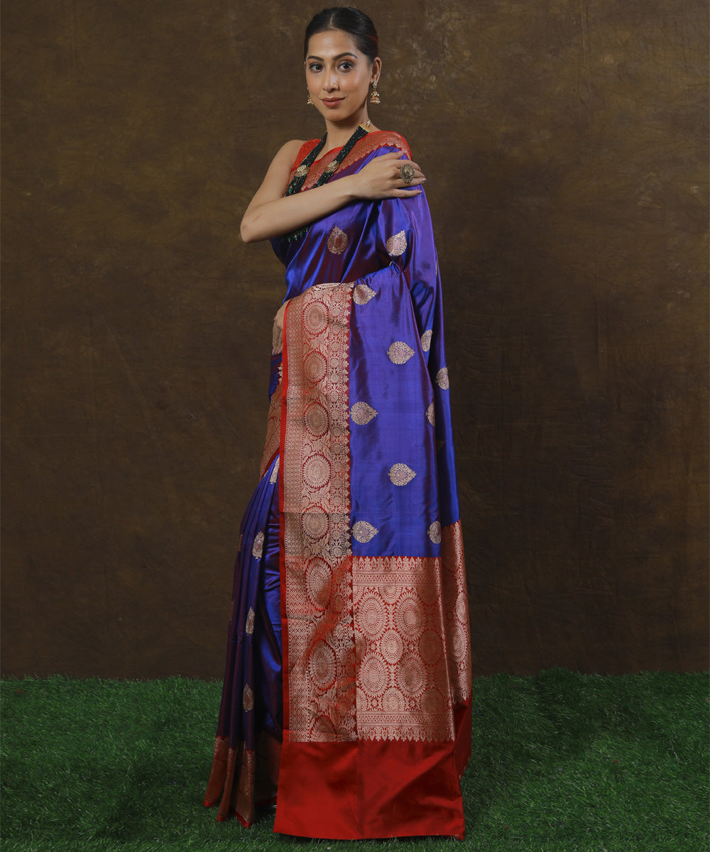 Violet and red silk handloom banarasi saree