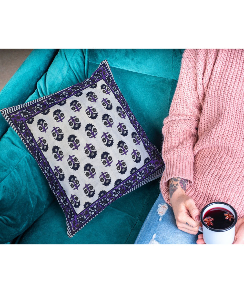 Purple handblock printed cushion cover set of 2