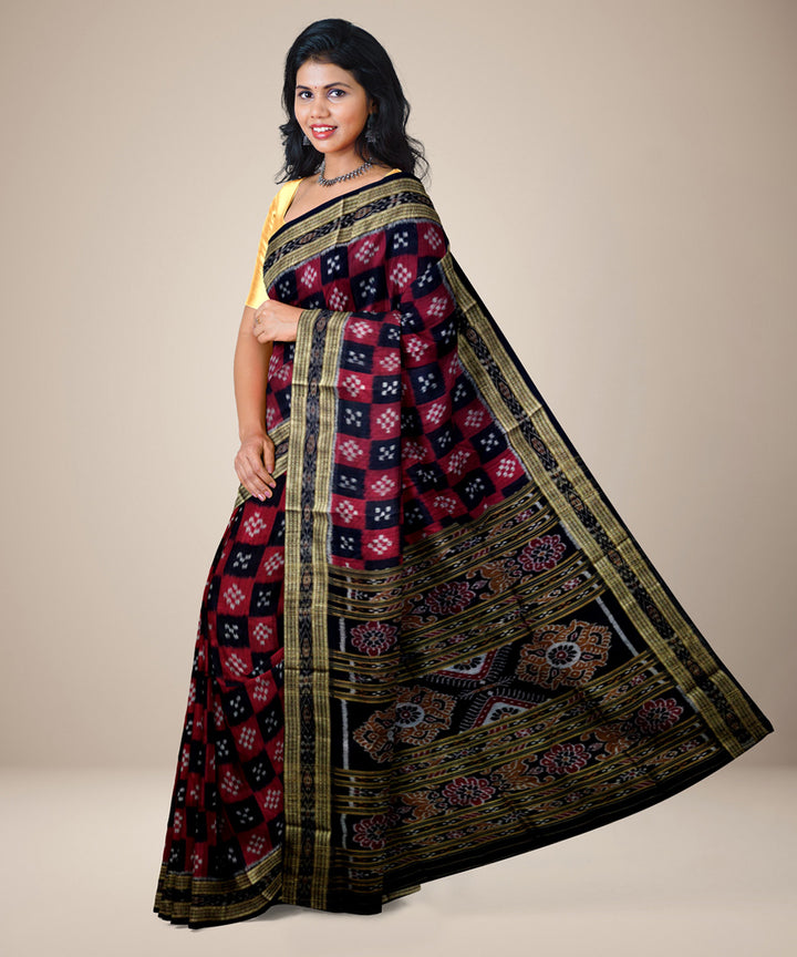 Maroon and black pasapalli silk handwoven khandua saree