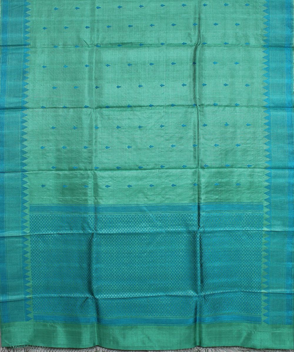 Cyan green handwoven kosa tussar silk saree