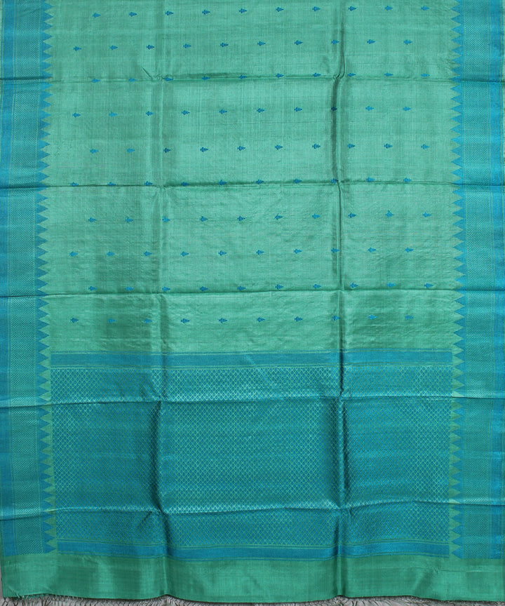 Cyan green handwoven kosa tussar silk saree
