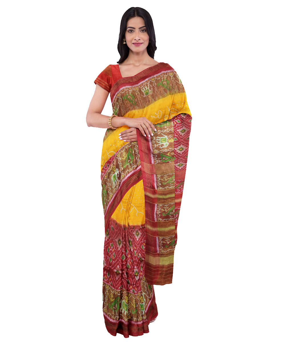 Yellow hand woven bandhani patola silk saree