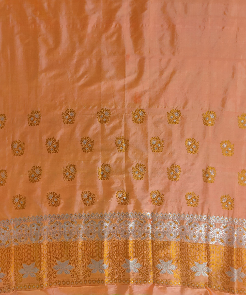 Orange golden mulberry silk handwoven assam mekhela chador