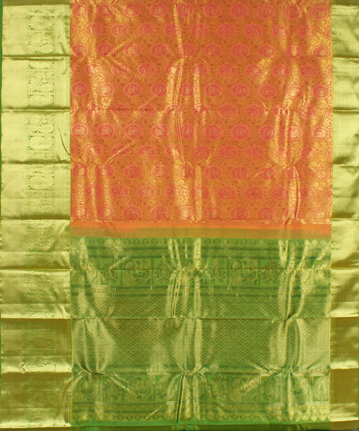Orange light green handwoven karnataka brocade silk saree