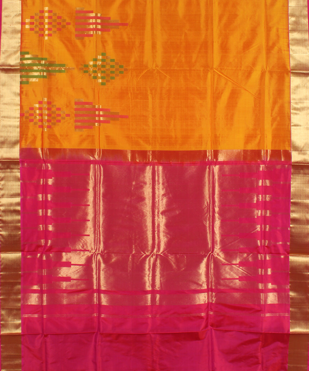 Orange pink handwoven karnataka silk saree