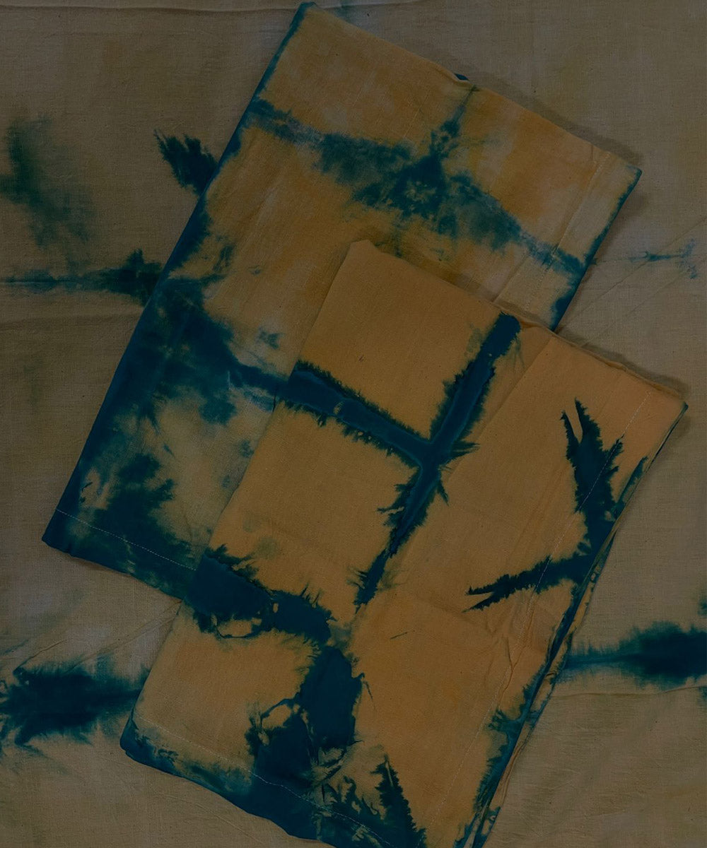 Yellow green tie dye cotton handwoven bedsheet