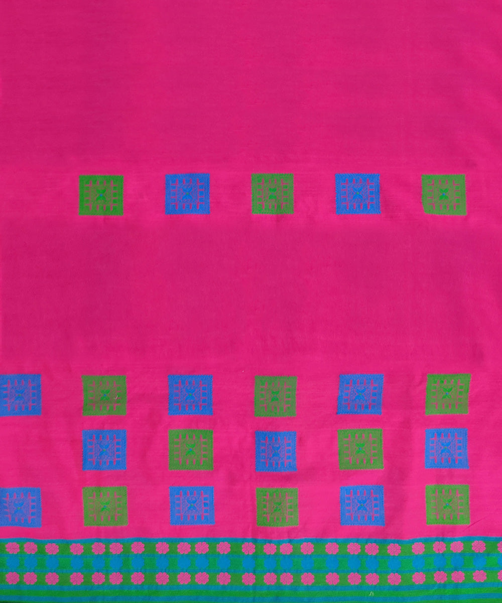 Pink green cotton handloom assam mekhela chador