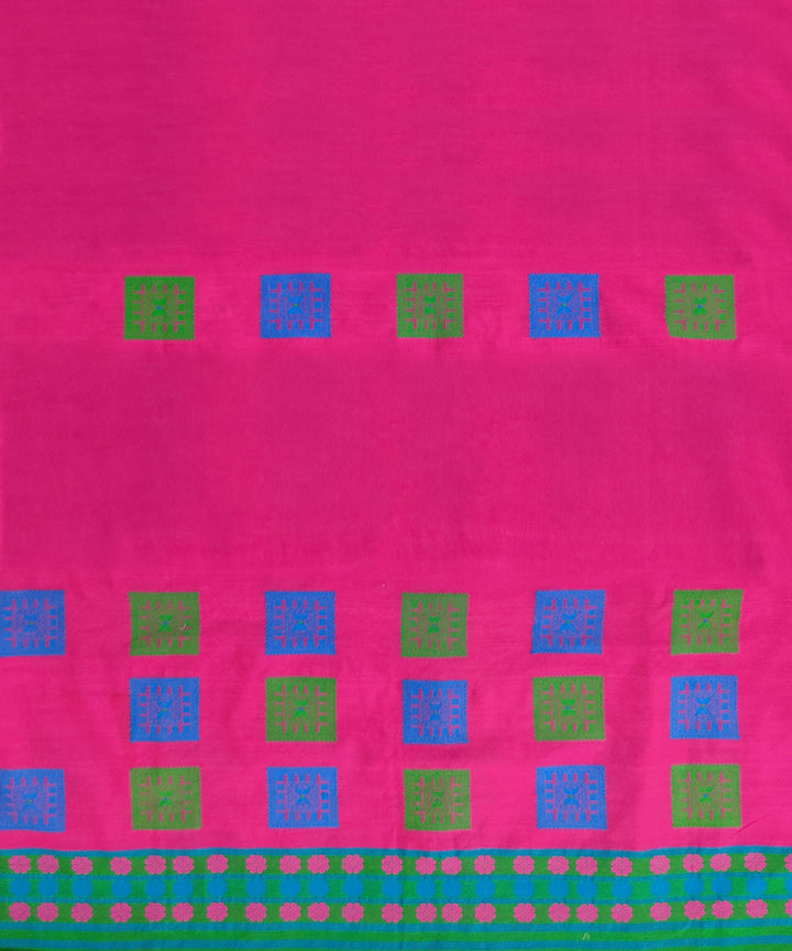 Pink green cotton handloom assam mekhela chador