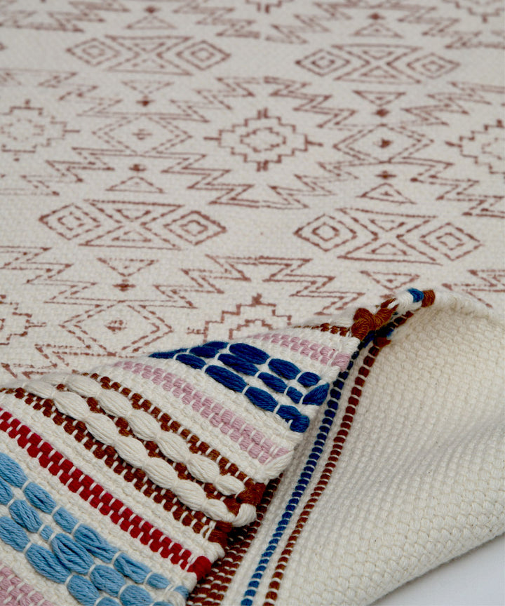 Pink red handwoven cotton dhurrie