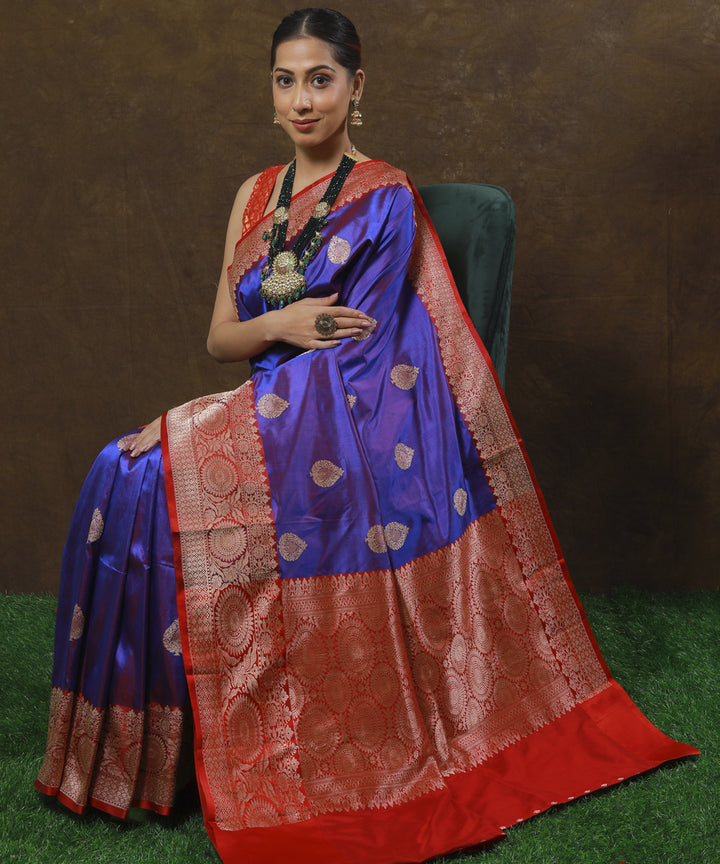 Violet and red silk handloom banarasi saree