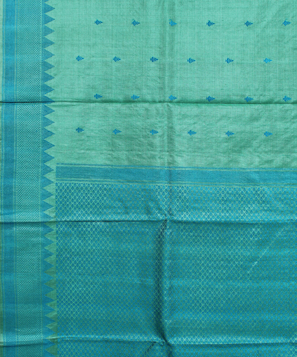 Cyan green handwoven kosa tussar silk saree