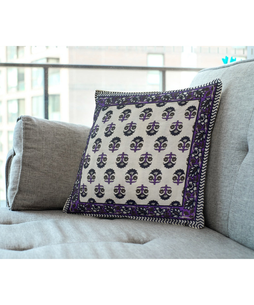 Purple handblock printed cushion cover set of 2