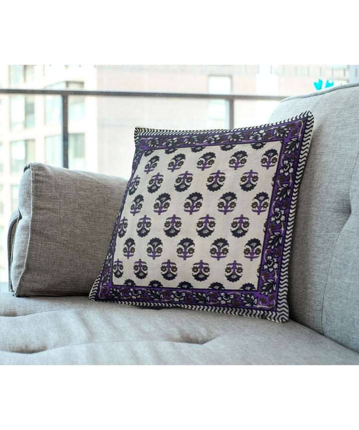 Purple handblock printed cushion cover set of 2