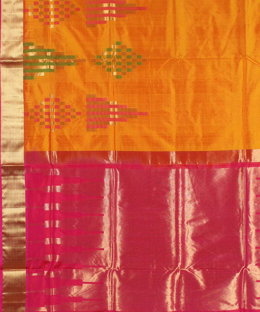 Orange pink handwoven karnataka silk saree